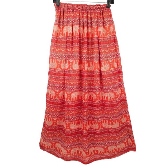 Blue Rain Pleated Elephant Print Long Skirt Size S Stretchy Elastic Waist Boho - Picture 2 of 13